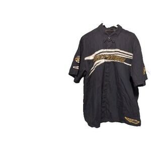 Harley Davidson Shirt Men XXL Black Patches Snap Button Up Work Garage Biker